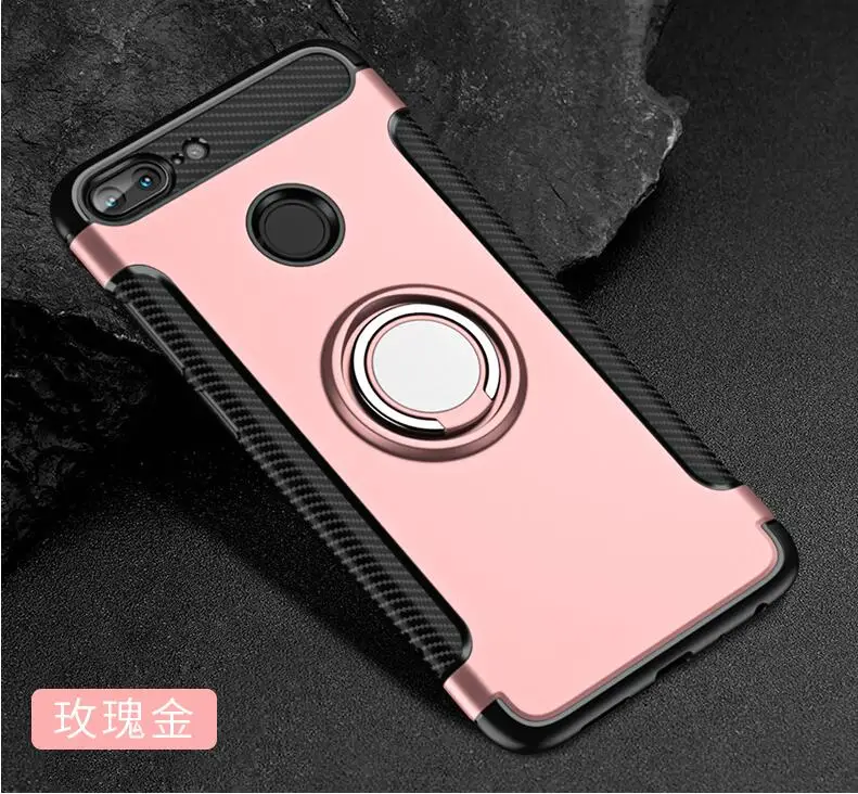 Rose gold Роскошный вращающийся на 360 градусов металлический силиконовый чехол-Кольцо из поликарбоната для huawei honor 10 9 8 Lite V10 7X 8X Y9 чехол с магнитным держателем - Цвет: Rose gold