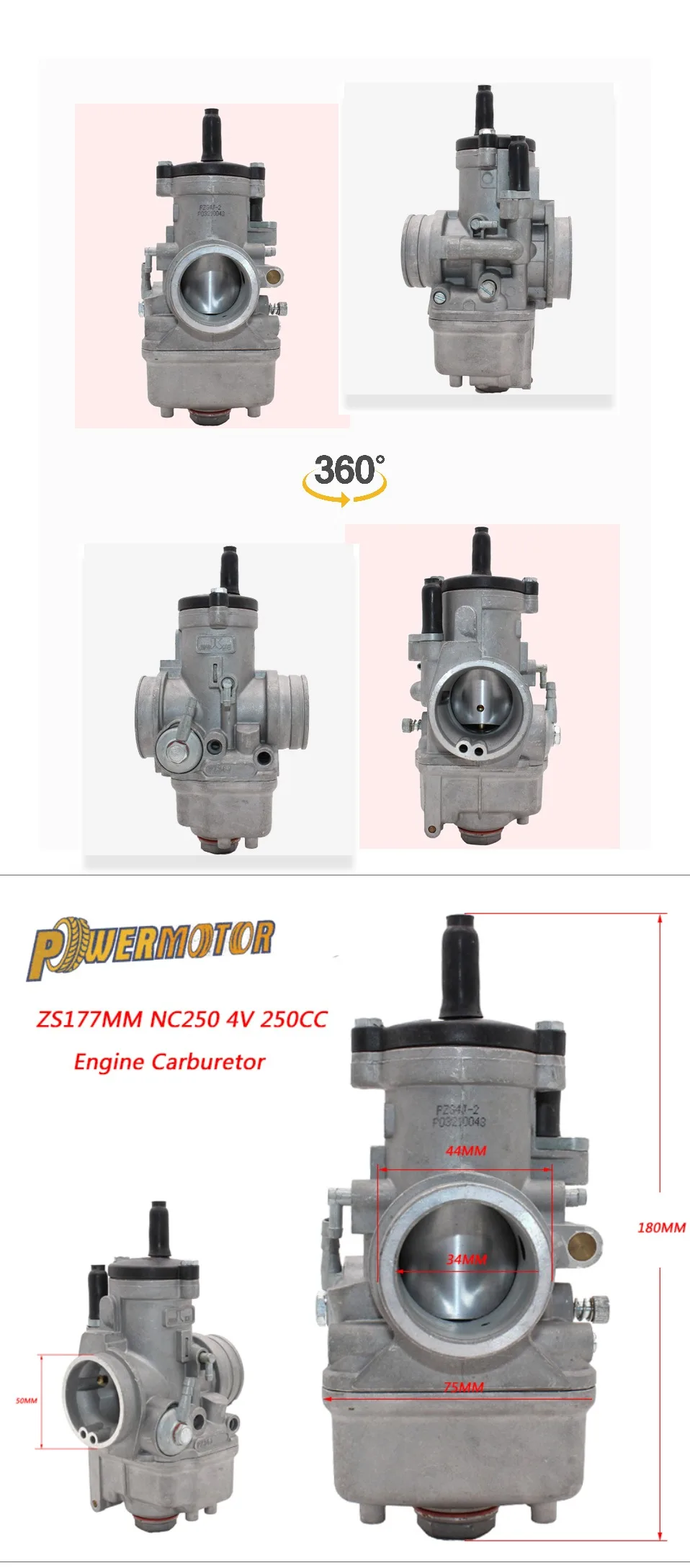PowerMotor JK PZ34J мотоцикл 34 мм карбюратор для 177 мм Zongshen 250cc с водяным охлаждением 4 клапанный двигатель NC250 Dirt Bike ATV Quad