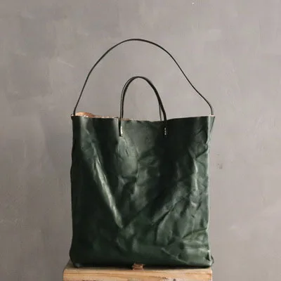 Green (large size) Знаменитые оригинальные женские большие сумки из натуральной коровьей кожи, качественные ретро сумки с верхней ручкой, мягкие сумки через плечо, модная повседневная сумка-тоут - Цвет: Green (large size)