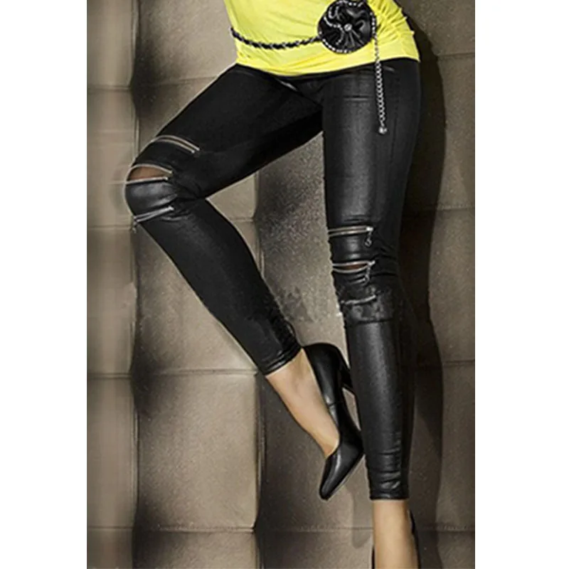 AOWOFS черные сексуальные женские кожаные обтягивающие брюки легинсы с молнией
