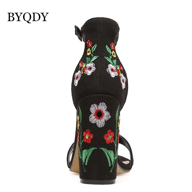 BYQDY; женские босоножки на высоком каблуке с вышивкой; туфли с ремешками на лодыжках с цветочным узором; пикантные вечерние и свадебные туфли с открытым носком; Размеры 35-40