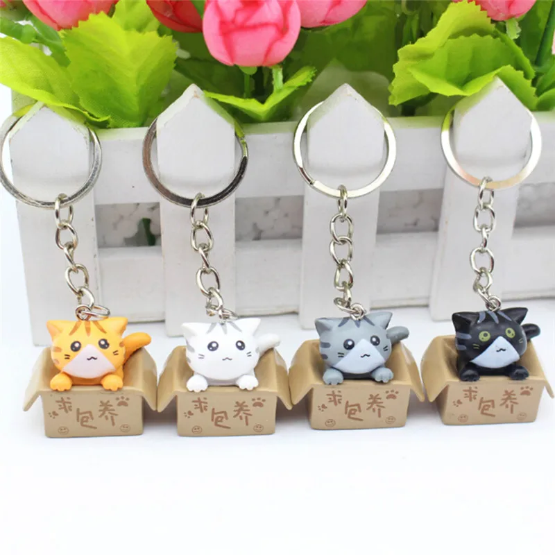 

4pcs/lots Cat Key Rings Chains Mixed Style Lovely Cartoon Pendant Ornament For Bag Car Keychain Random