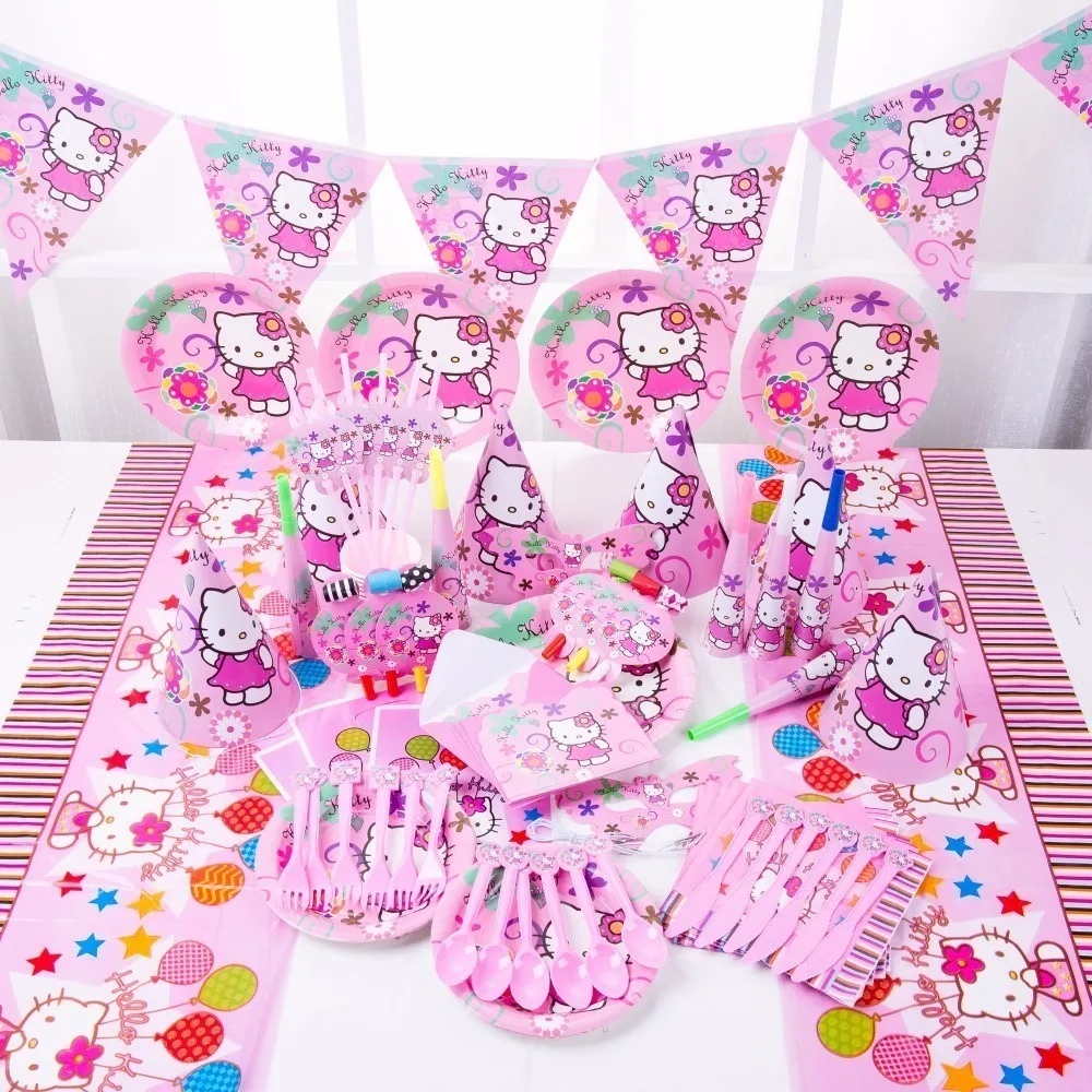 Hello kitty 1 комплект рисунок «Hello Kitty» тема вечерние поставки посуда тарелка салфетки чашки милый мультфильм дня рождения, для подарков гостям на вечеринке сумок, головных уборов флаг для предродовой вечеринки - Цвет: Hello kitty