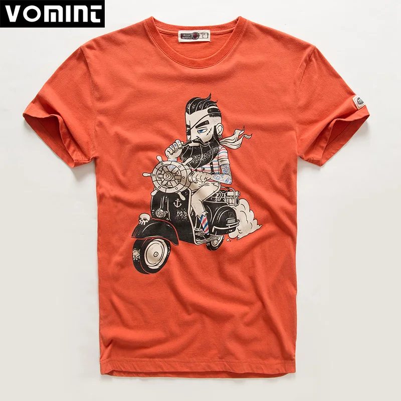Vomint Фирменная Новинка Для мужчин футболки Homme с О образным вырезом мотоцикл
