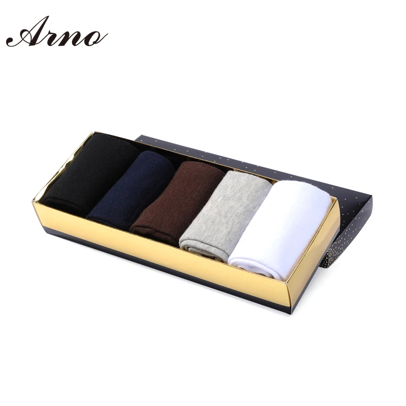 Arno одноцветные Классические мужские носки 5 пар Подарочная коробка хлопковые