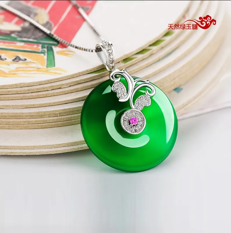 925 silver New Emerald Chalcedony Butterfly Transfer Bead Suspended Chain Necklace | Украшения и аксессуары