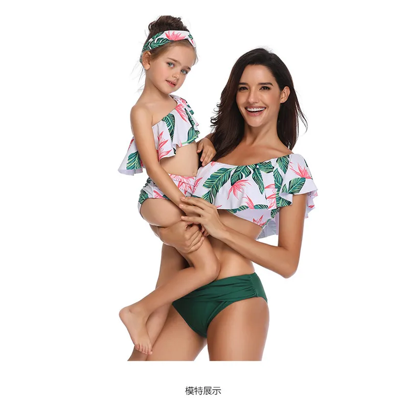 2019 летняя одежда для мамы и меня мать дочка подходящая Купальники Высокая талия
