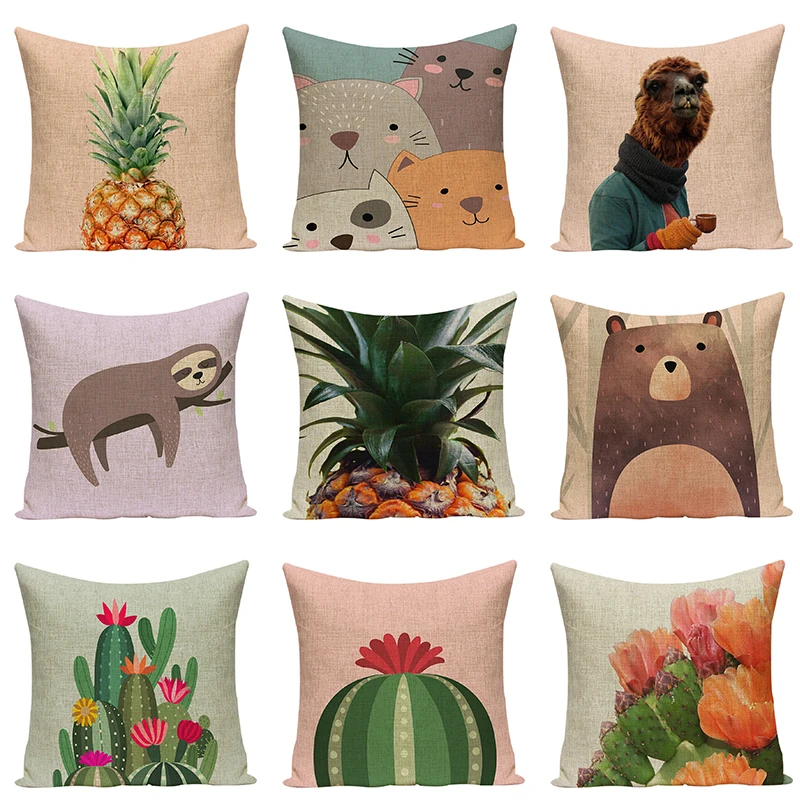 Мультяшный чехол для подушки с изображением животных Декоративные Чехлы на
