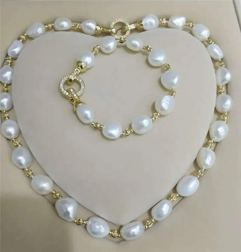

Новинка, чудесное белое жемчужное ожерелье 10-12 мм в стиле барокко, набор из 19 браслетов и 8 дюймов