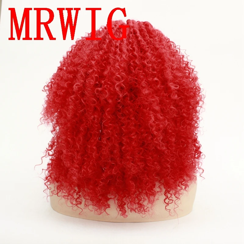 MRWIG 18in Red Hair Color Middle Part Kinky Curly Synthetic Lace Wig Heat Resistant Fiber African Americans | Шиньоны и парики