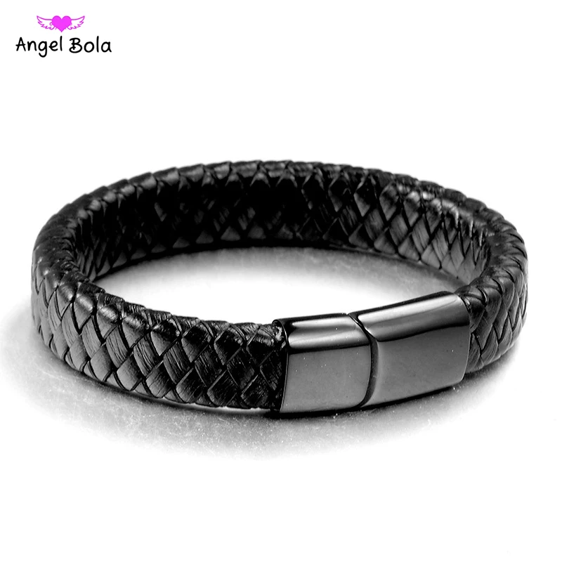 2018 мужские ювелирные изделия панк черный плетеный кожаный браслет Geunine модные