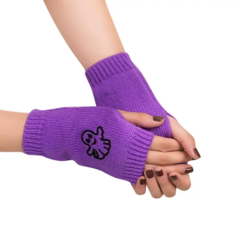 Purple Для женщин Перчатки без пальцев для девочек трикотажные Arm теплые, без пальцев Зимние перчатки мягкие теплые варежки перчатки без пальцев мото-перчатки Luva - Цвет: Purple