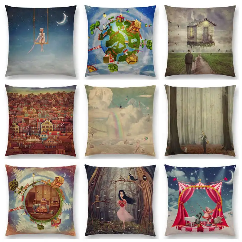 Загадочные рисунки животных Лес Ворон фантазия облако небо луна звезды земля