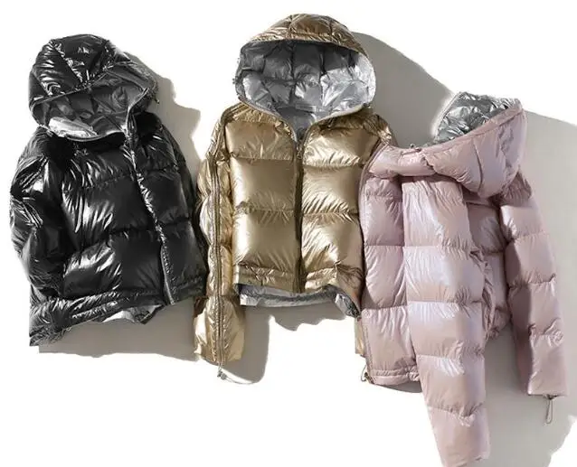 2019 женский двусторонний Серебряный Детский пуховик зимний с капюшоном белый на