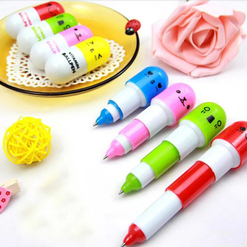 

20 PCS Cute Smiling Face Pill Ball Point Pen Pencils Telescopic Vitamin Capsule Ballpen for gift pen Stationery Papelaria