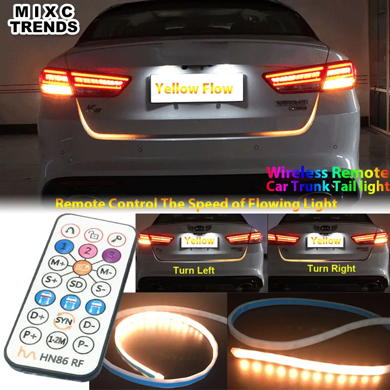 DIY поворотов желтый поток светодиодный Trunk полосы света с Беспроводной пульт
