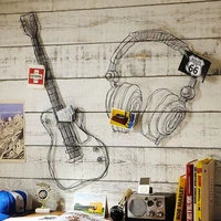 metal wire guitar wall decor art music wall sculpture wire headset musical instrument wall decor