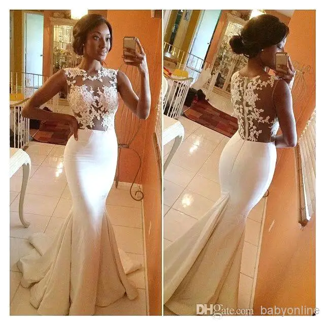 2017 Лидер продаж Бато Русалка вечернее платье Аппликации Sheer Кружева кисть Поезд