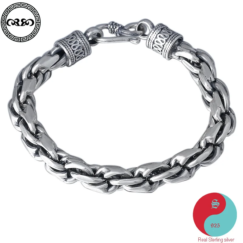 Ретро Мужская китайская удача Настоящее чистое серебро S95 минималистичный