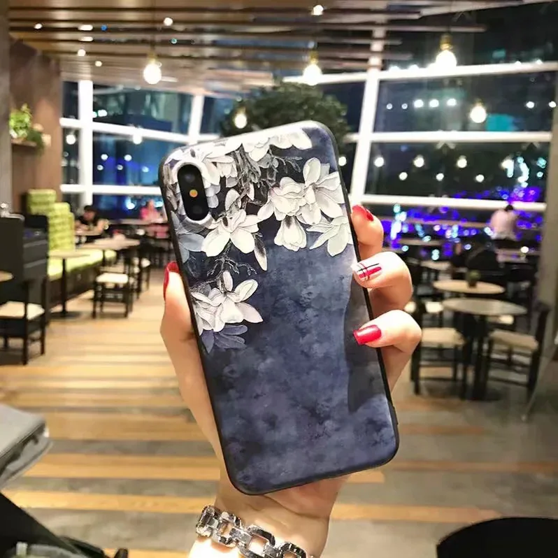 3D emboss flower silicone case for iphone x xr xs max 6splus 8 7plus 5s 5se on for iphone 6s plus case for iphone 7 plus case - Color: K