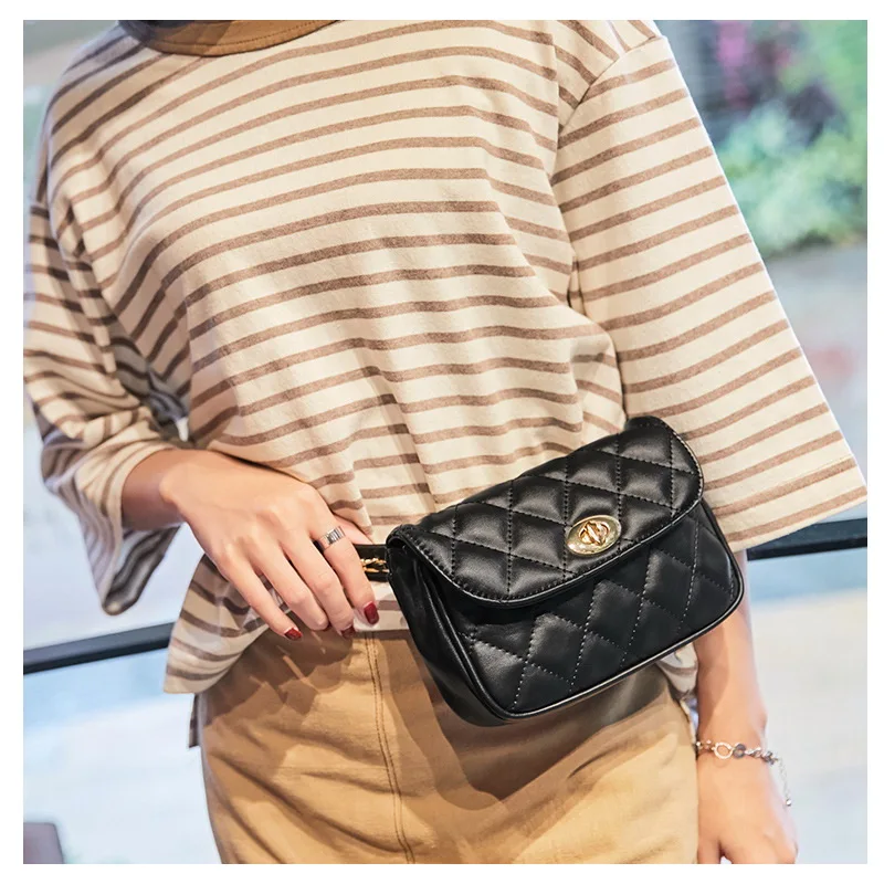 Женская поясная сумка Ansloth с прошитыми нитями классическая черная дамская