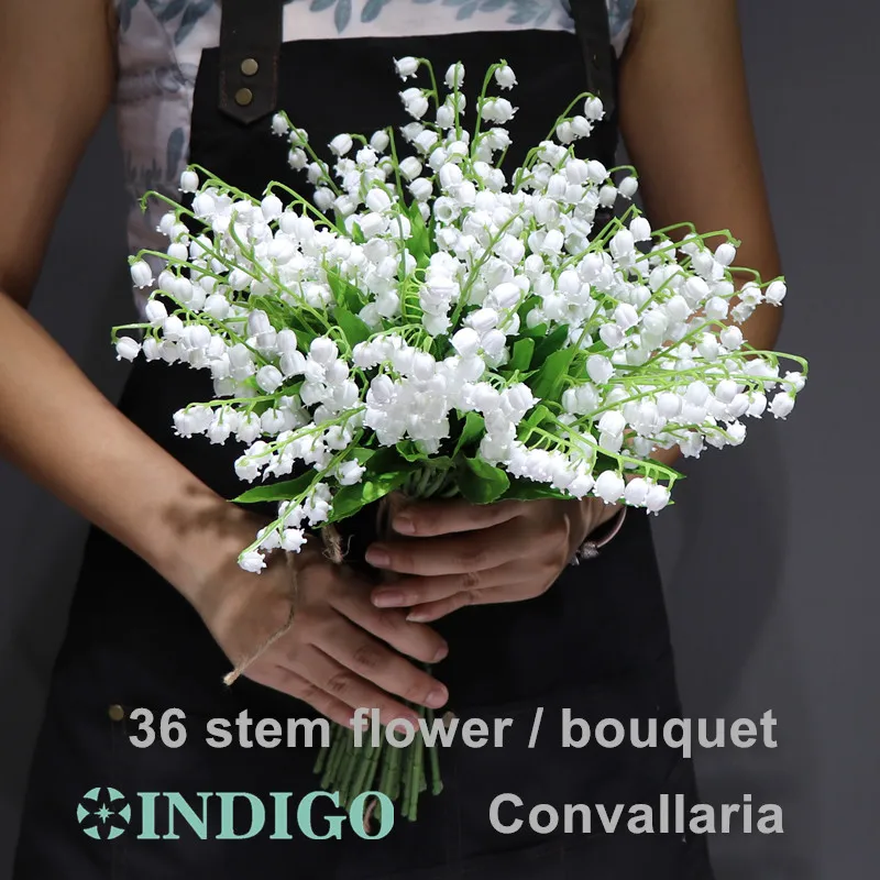 

White Convallaria Bouquet Plastic Flower Bride Wedding Bouquet Plastic Flower Event Table Centerpiece Decoration INDIGO