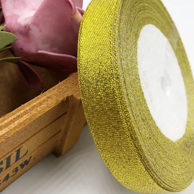 15 mm Gold 25 Y Золотая и серебряная лента ручной работы 25 ярдов 22 м металлический блеск свадебное Рождественское украшение DIY лямки карты подарочная упаковка - Цвет: 15 mm Gold 25 Y