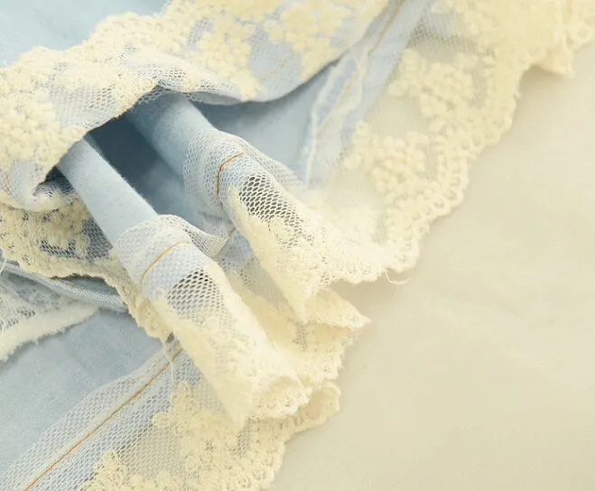 Эластичная резинка на талии Лоскутные кружевные однотонные джинсовые юбки mori