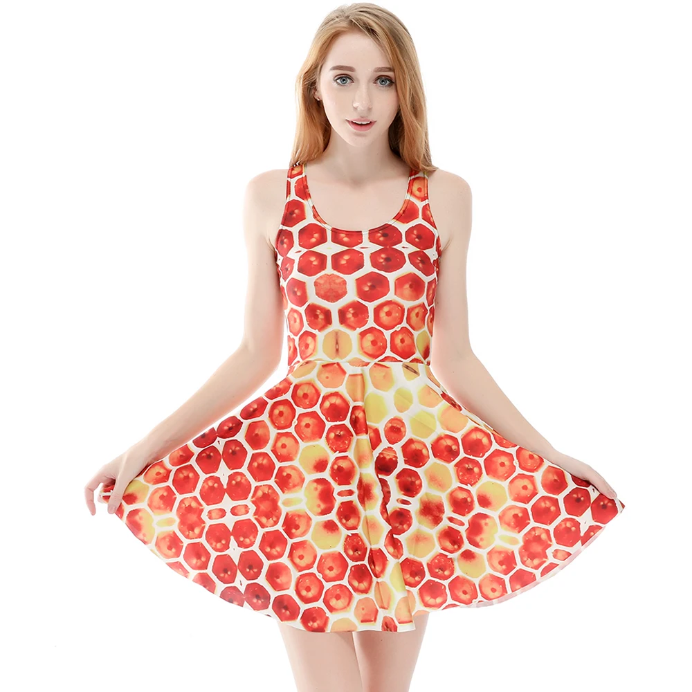 Hot sale New arrival Fashion 3D Women orange garnet print silm Expansion sleeveless dress drop shipping/ Free shipping | Женская одежда