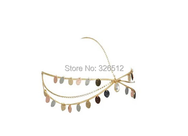 Europea стиль мульти-нить цепочки круглый блестки кисточки hairband горный хрусталь лоб