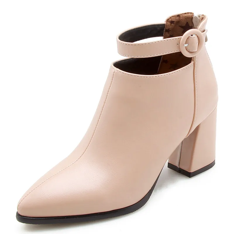 

Dropshipping Pointed Toe Square Heel Women Boots Fashion Buckle Ankle Boots Women Shoes Zipper Cheap High Heel Boots Shoes Woman