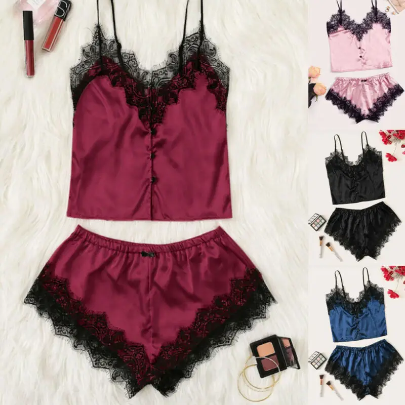 Комплект из 2 предметов женское сексуальное нижнее белье атласный кружевной
