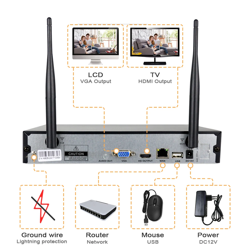 Hiseeu Беспроводная система видеонаблюдения 960P 4ch 1.3MP ip-камера Водонепроницаемая наружная P2P домашняя система безопасности комплекты видеонаблюдения
