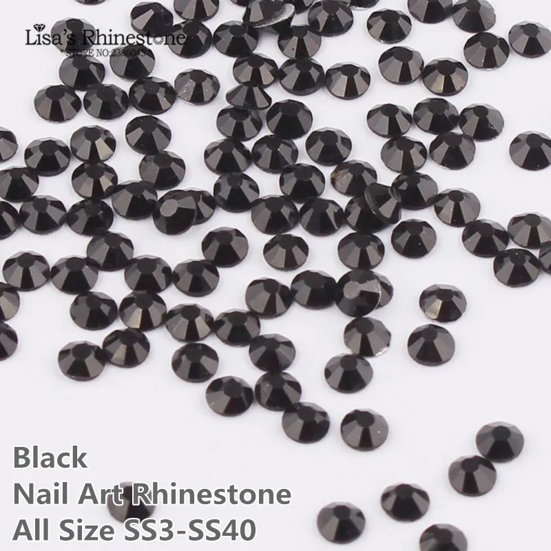 SS3 SS34 Black 3D Nail Art Стразы s плоские стеклянные кристаллы Non Hotfix Glue On для ногтей DIY