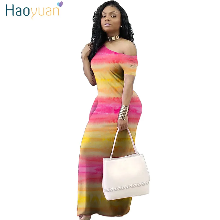 HAOYUAN, повседневное летнее макси платье, женская одежда, Vestido, короткий рукав, богемное длинное пляжное платье, Клубная одежда, халат, сексуальные платья для вечеринок