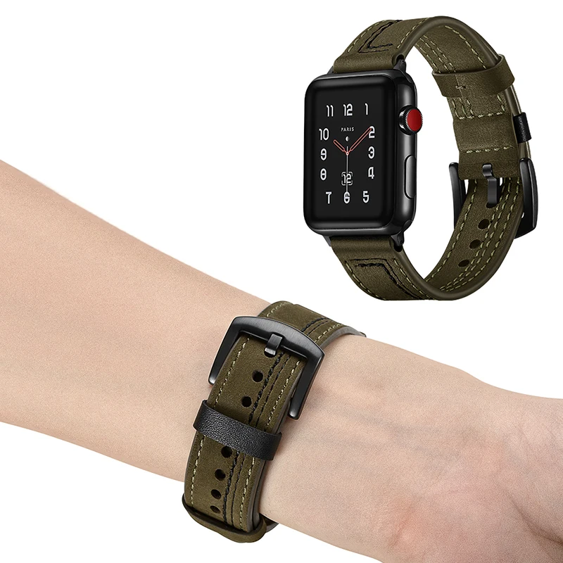Newest 7 lLne Genuine Leather Watch Strap Band For Apple Series 1 2 3 4 Watchbands iWatch Bands 38mm 42mm 40mm 44mm | Наручные часы