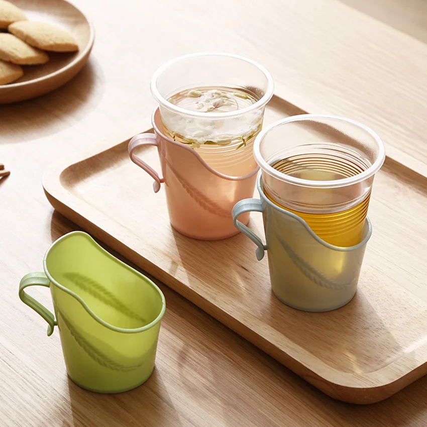 

1PC Plastic Cup Stand Cup Holder Handle Popular Disposable Paper Cup Holders Thermal Insulation Household Drinking Accessories
