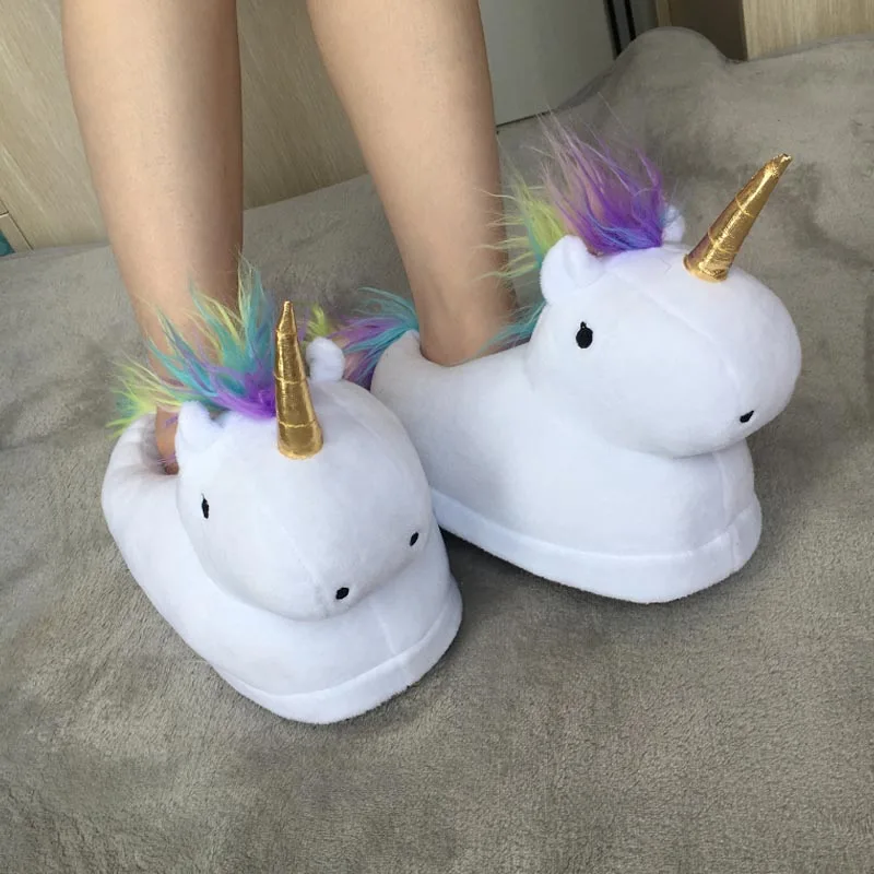 slippers us size 5 Светодиодный свет, Радужный Единорог, плюшевые игрушки, мультяшный Единорог, домашние плюшевые тапочки, зимние теплые домашние тапочки, обувь для подростков - Цвет: slippers us size 5