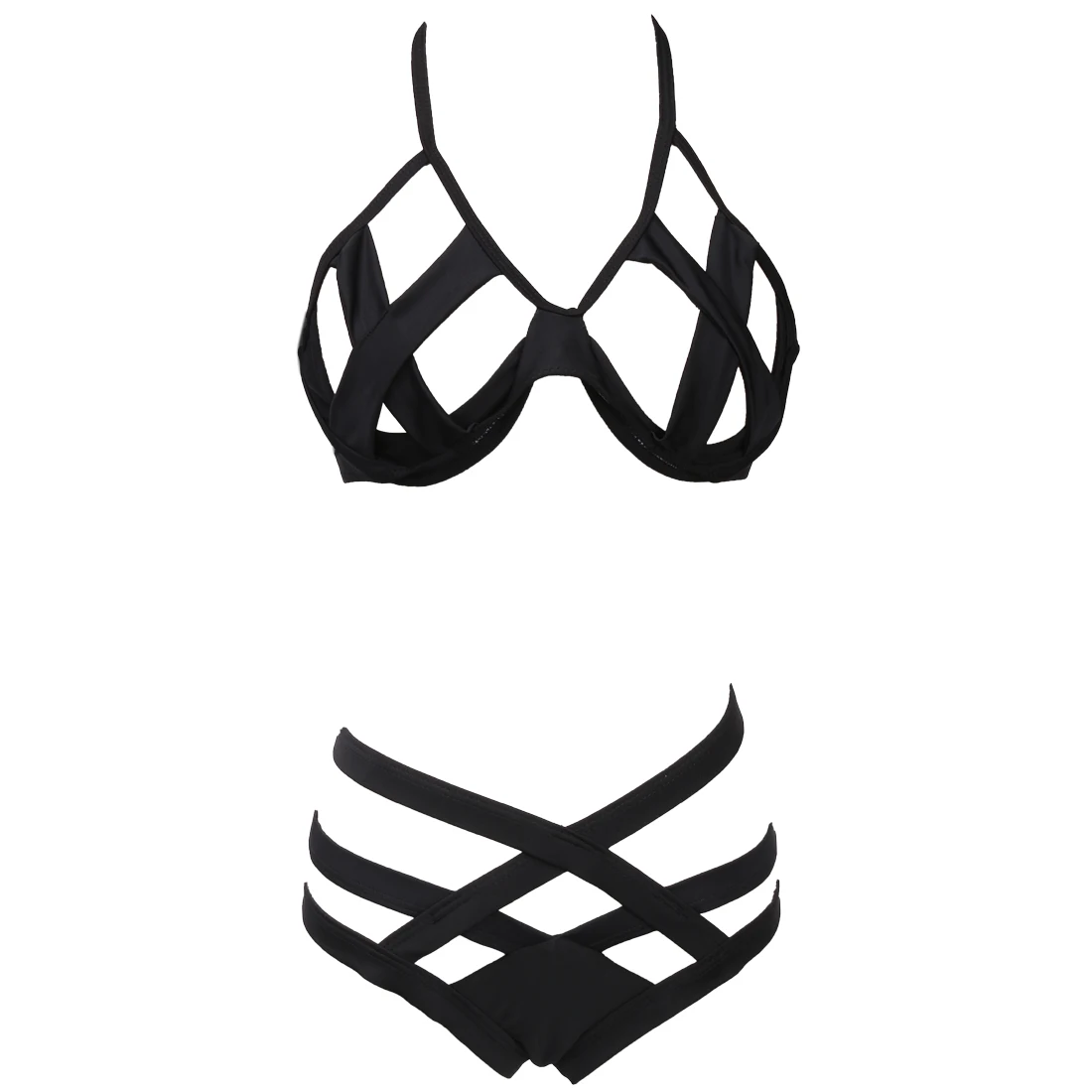 Новинка 2016 бикини с вырезами и высокой талией на косточках пуш ап бандаж высокая