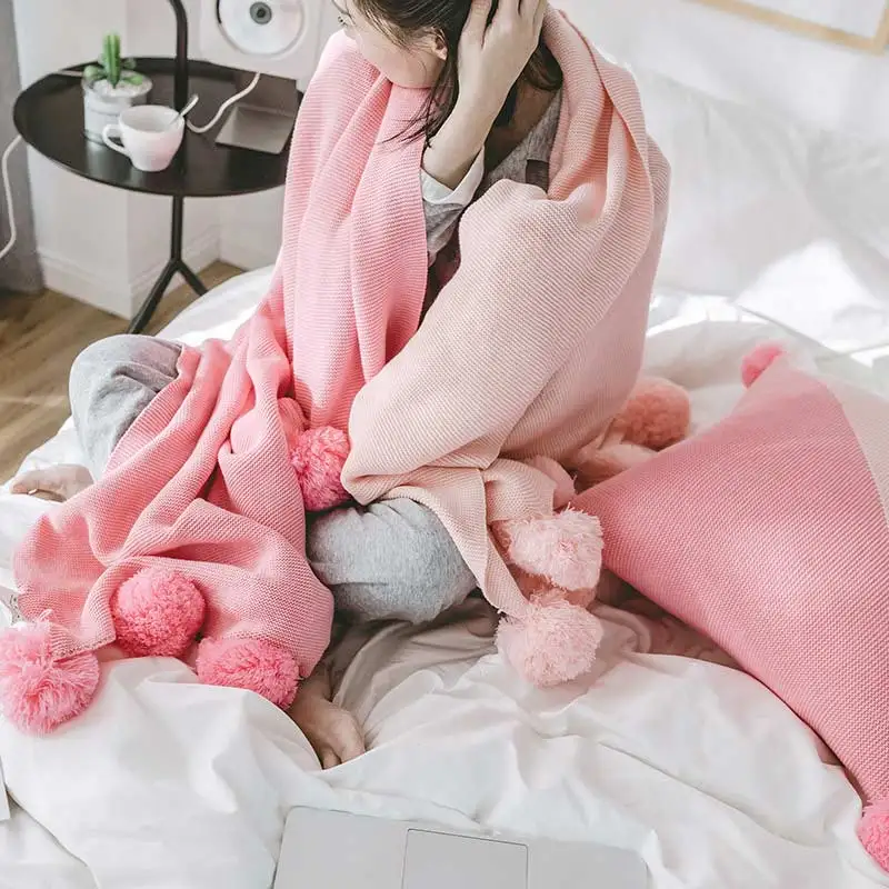 pink Одеяло для дивана, Хлопковый вязаный шарик, цветное стеганое одеяло s - Цвет: pink