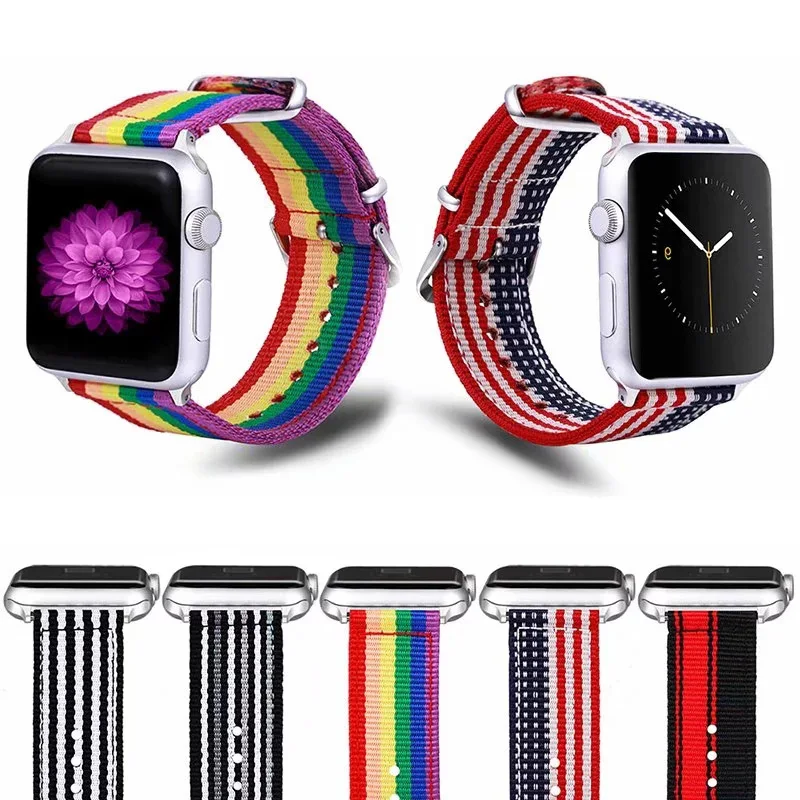Ремень с флагом и радужной волной ремешок в горошек для Apple Watch нейлоновый часов