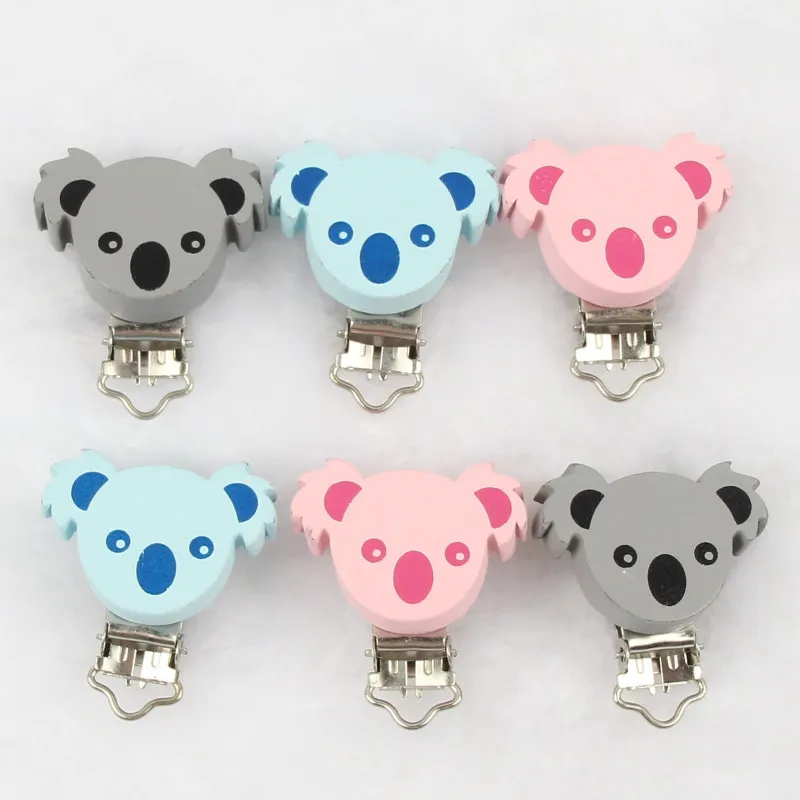 Koala 1 2 шт./лот Симпатичные Коала прищепка для соски деревянные бусины, прорезыватель Soothie держатель ниппель для клипа застежки игрушки DIY адаптеры - Цвет: Koala 1