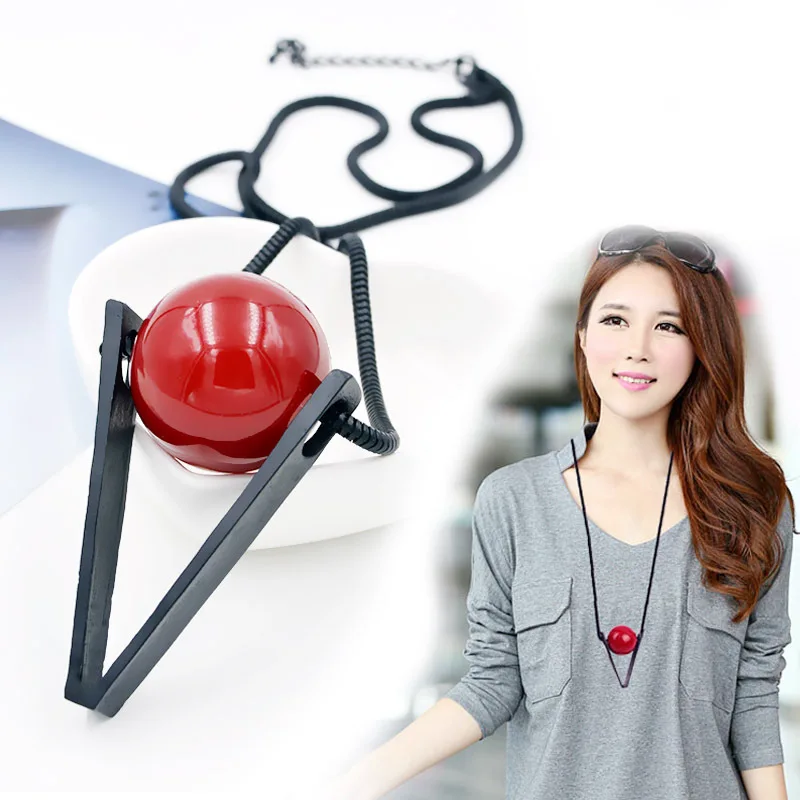 Women Long Necklace Collier Femme Fashion Triangle Red Ball Necklaces &amp Pendants For Female Black Chain Sweater Jewelry | Украшения и