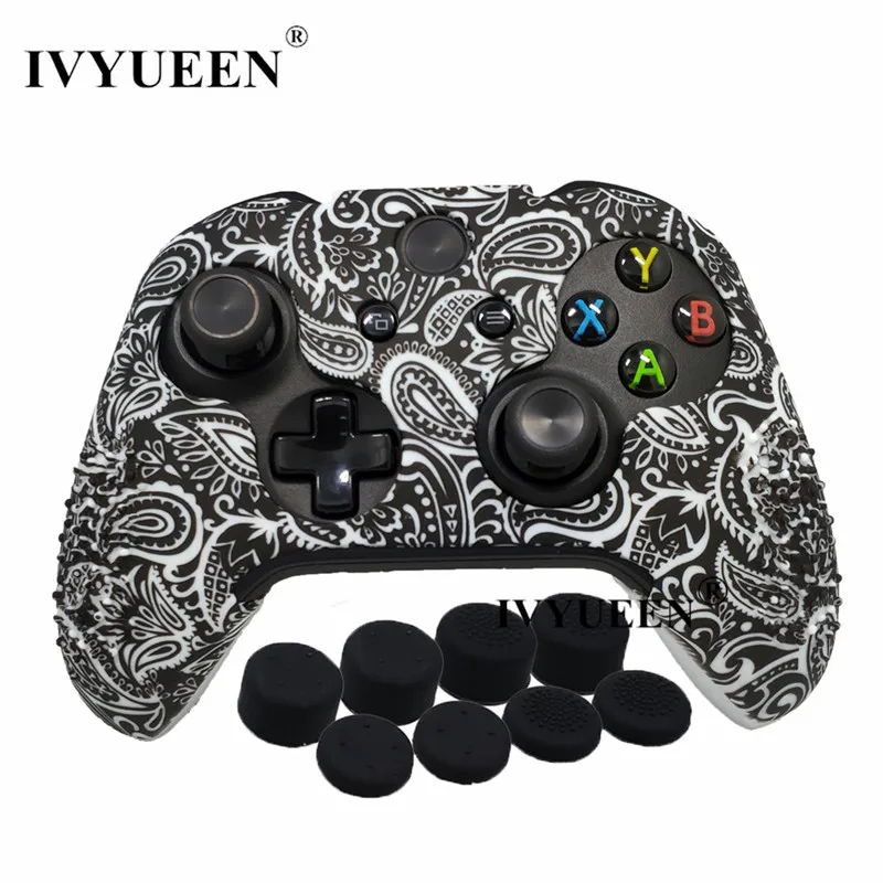 Black Leaf IVYUEEN 15 цветов силиконовый чехол для microsoft Xbox One X S тонкий контроллер защитный чехол с аналоговой палкой для большого пальца - Цвет: Black Leaf