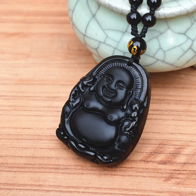 Натуральная черная обсидианская Каменная Резная подвеска с горшком-воюющая