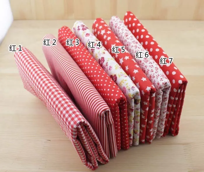 Booksew, новинка, 7 шт./лот, наборы красного цвета, хлопок, 50 см х 50 см, ткань для рукоделия, для вышивания, стеганая текстильная ткань, кукольная ткань
