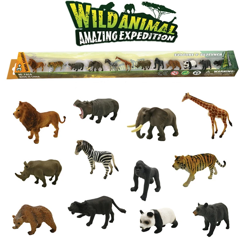 12pcs Mini Set Emulational Children Animal Toys Solid Plastic Material Dinosaur/wild Animal/marine animal Doll With Box|Игровые фигурки