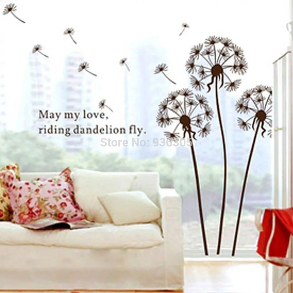 Наклейки на стену из ПВХ кофейного цвета сделай сам летящий Одуванчик