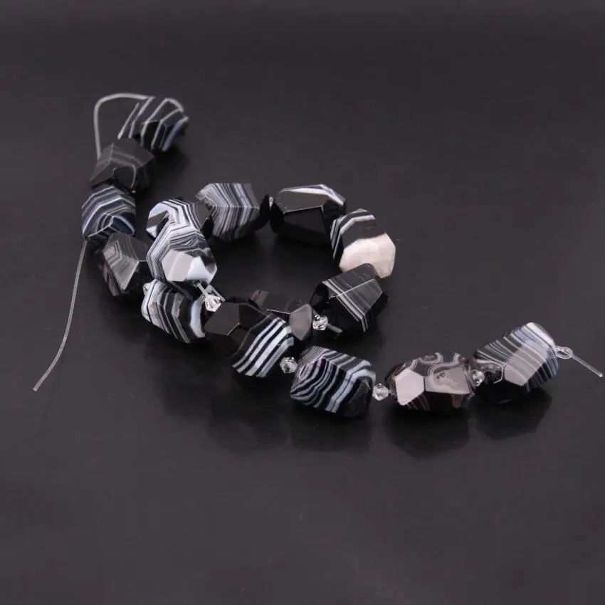 15.5&quotstrand Natural Black Striped Agates Faceted Nugget Achate Loose Beads Onxy Cut Spacer Pendant Necklace Charm Jewelry | Украшения и