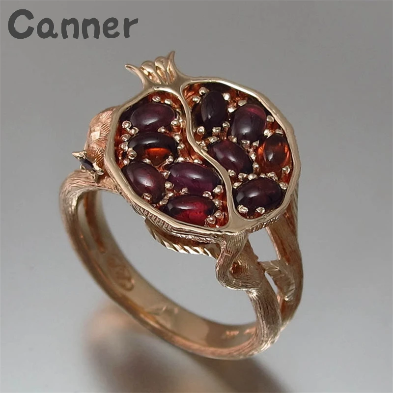 Canner, Гранатовое золото, кольца для женщин, серьги, гранатовый обруч, Brincos, ювелирный комплект, ожерелье, колье, женские серьги с фруктами, A40